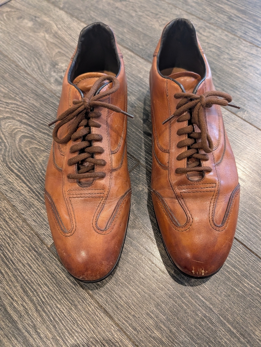 SANTONI Brown Leather Low Top Sneakers 10.5D